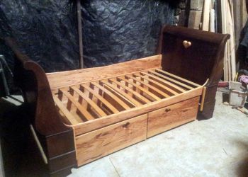Bed From old wallnut bed-heads by B3KM EcoDesign