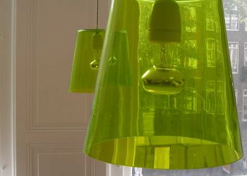 hanging green glass lamps by B3KM EcoDesign